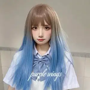 假发女长发网红蓝色渐变中长发lolita洛丽塔自然蓬松长直发全头套