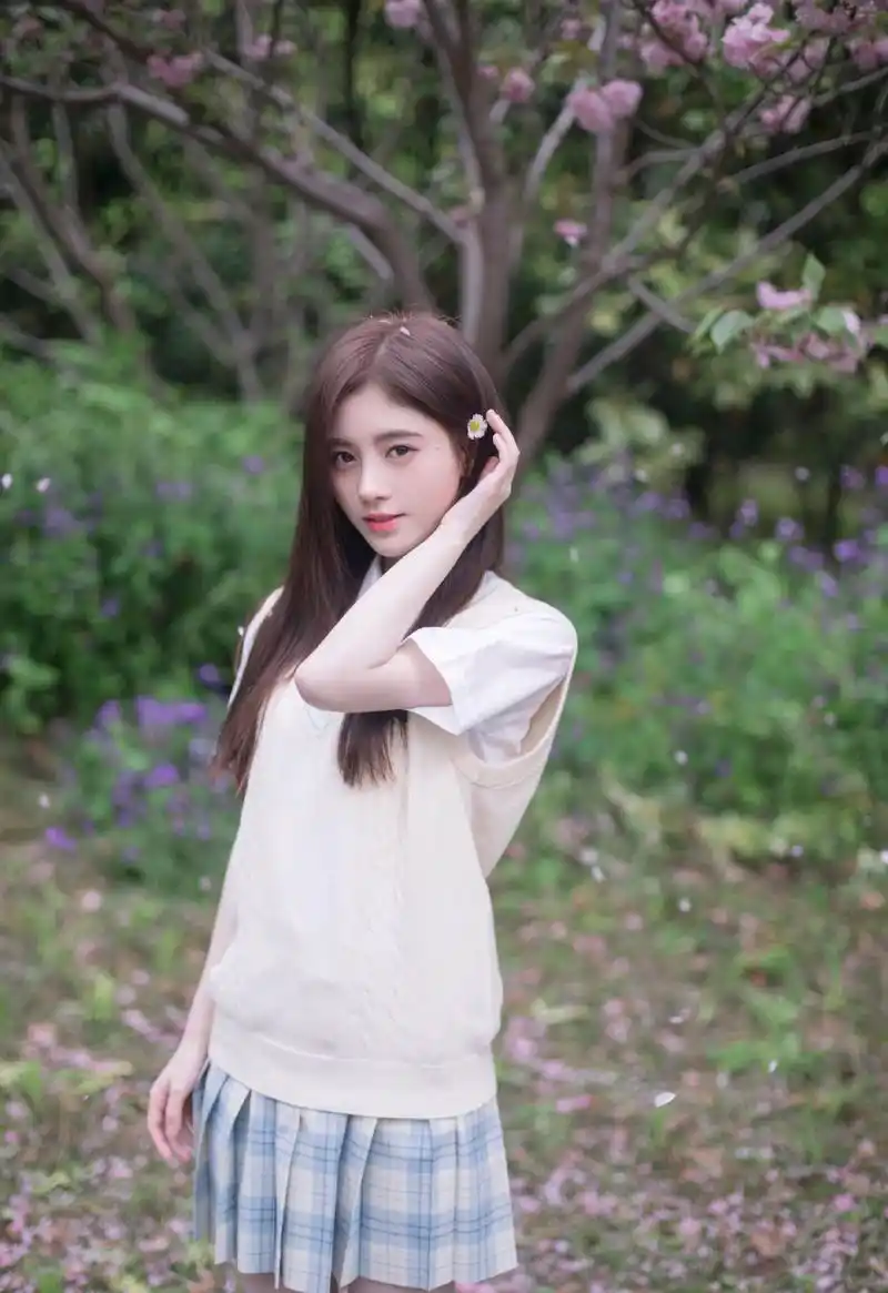 鞠婧祎一身学生装,青春靓丽,娇小可爱
