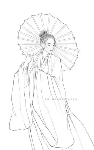 古风汉服人物手绘线稿!(120张效果图线稿合集)_中国