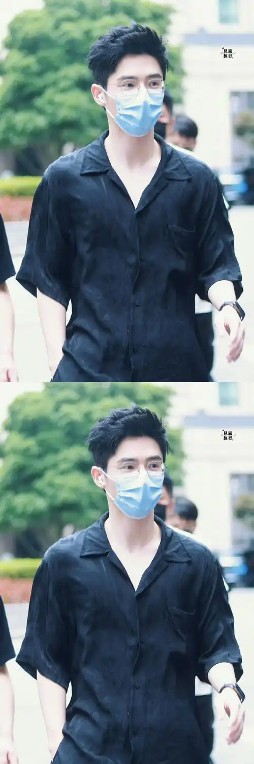 刘昊然秀场出发路透,黑衬衫,大背头,金属边框的眼镜,被硬控3分钟,真的