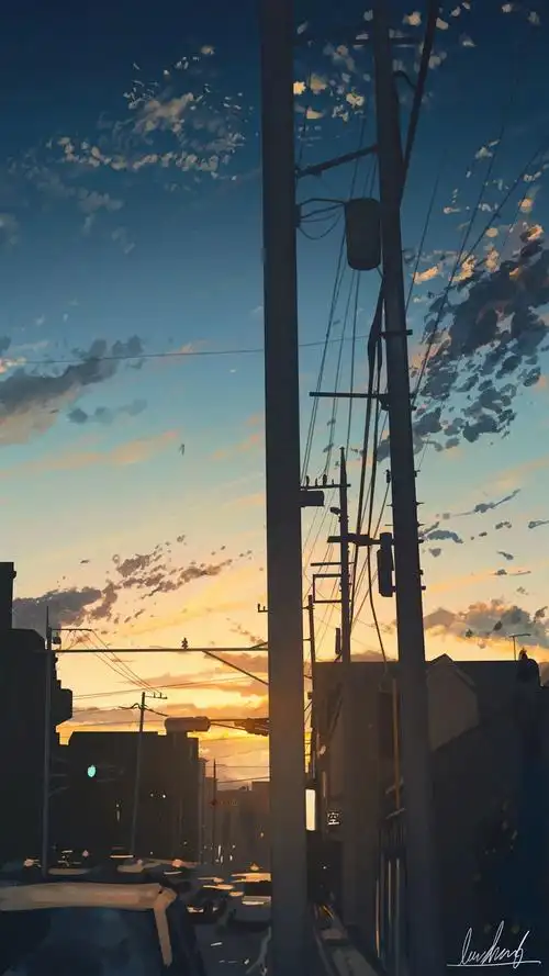 5k手机风景 街道 电箱 日落 黄昏超高清壁纸 - 日本动漫 - h128壁纸