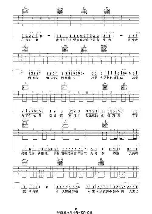 当爱已成往事吉他谱-张国荣-c调原版弹唱吉他谱部分曲谱来源于网络