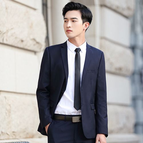 西装套装男秋冬直筒坠感西裤加绒九分裤男ins港风百搭小西服外套-报价