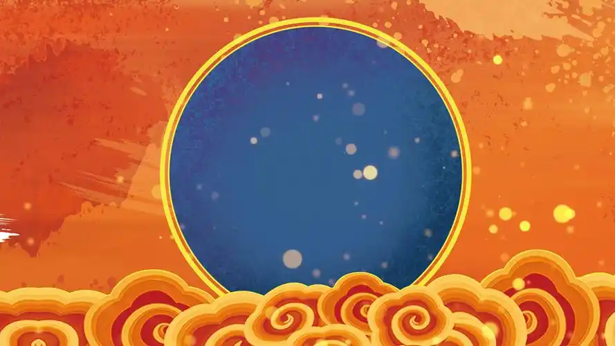 4k简洁黄色古风祥云国潮横版创意背景展示国潮插画背景