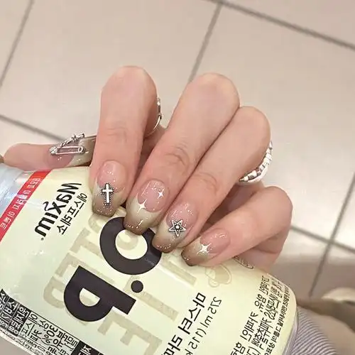 手工穿戴甲美甲甲片短款绿灰渐变法式腮红指甲贴成品可拆卸假指甲