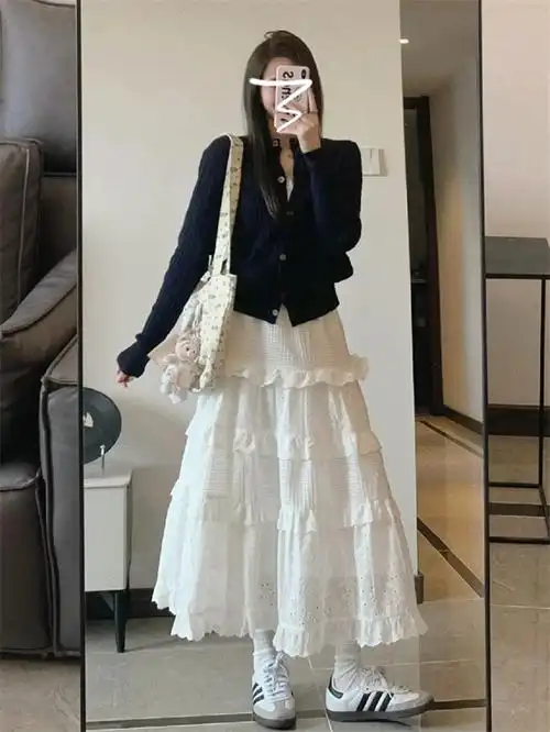 2024早春装新款小个子穿搭一整套韩系女装茶歇法式白色蛋糕裙套