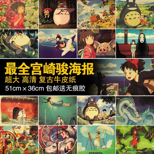 龙猫千与千寻宫崎骏动漫复古牛皮纸海报 卧室宿舍装饰墙贴壁纸画
