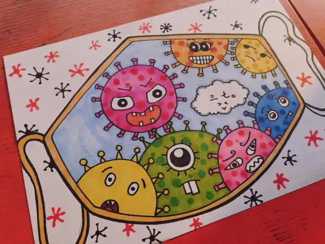 《佩戴口罩,抗击疫情》#儿童画