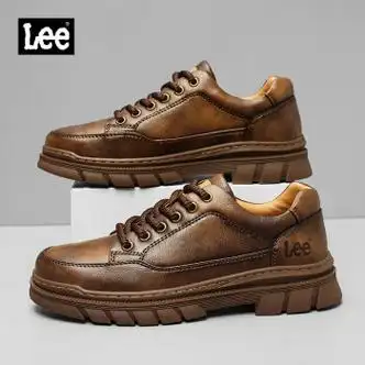 lee男鞋复古潮流工装鞋低帮休闲皮鞋男士百搭春秋新款鞋子男 深棕色 f