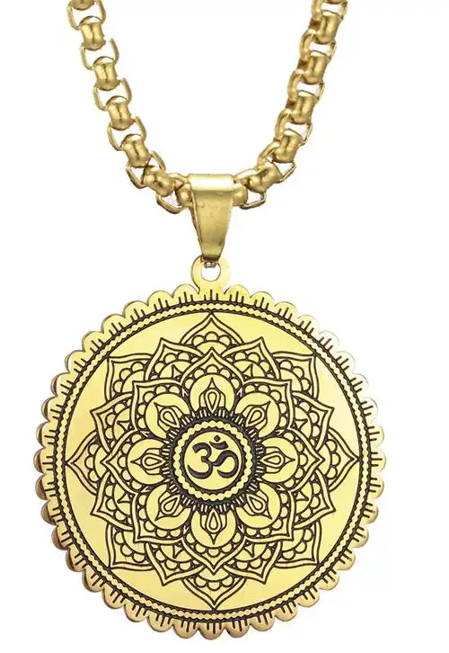 2020新款跨境饰品莲花印度教符号精致不锈钢吊坠情侣百搭毛衣项链