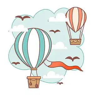 手绘卡通热气球天空背景