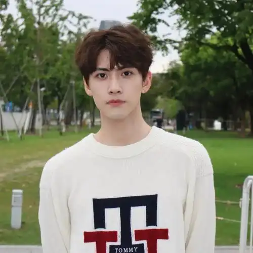 有点复古儒雅味道的男生三七分蓬松纹理烫短发发型,卷翘的刘海半遮掩