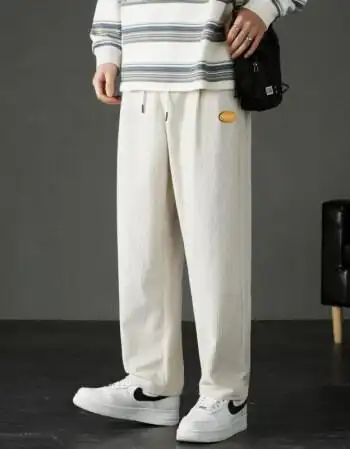 恒源祥男装裤子男百搭直筒九分卫裤潮流宽松运动裤休闲长裤白色3xl