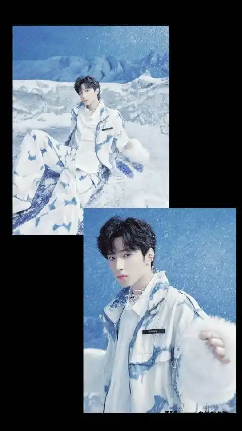 刘耀文蓝白扎染套装飘雪海报