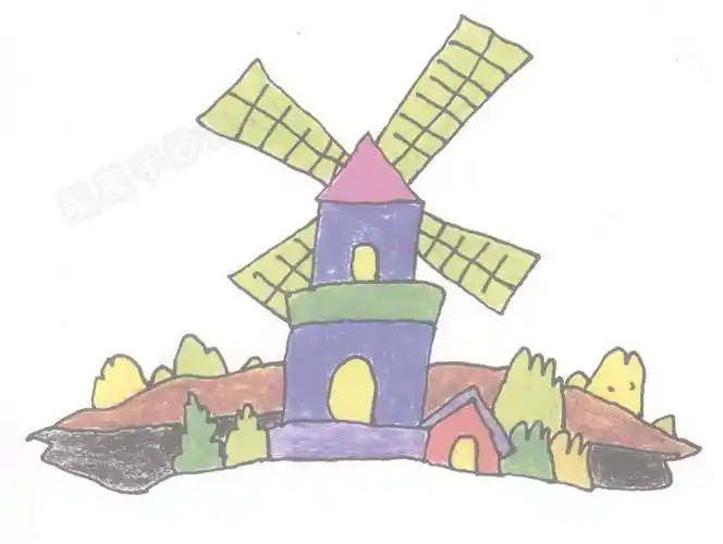 荷兰郁金香风车简笔画