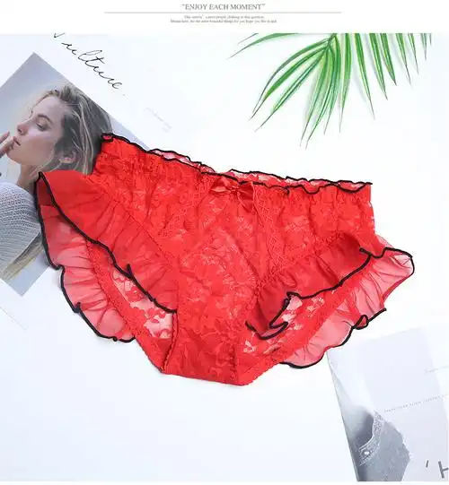 【高品质】【厂家直销】透明包臀女士三角裤荷叶边网纱蕾丝蝴蝶结女生