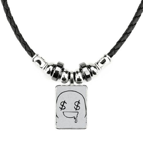 流口水黑色聊天表情纹样手工皮绳项链吊坠饰品