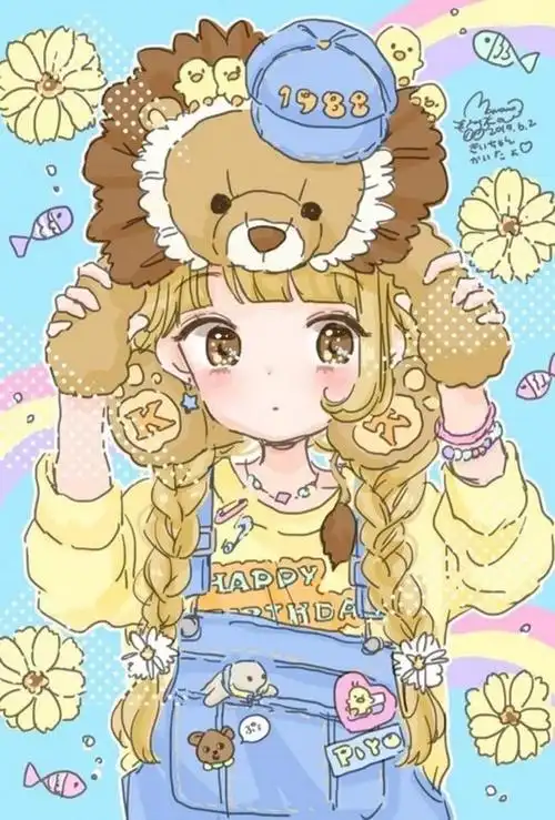 动漫 平铺 萌物 软妹 少女心 粉色 卡通 可爱 人物 萌萌的 手机壁纸