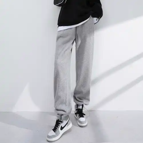 运动裤女春秋美式外穿宽松松显灰色加长休闲休闲裤