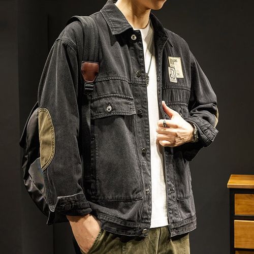 名面复古牛仔外套男春秋款宽松休闲工装牛仔夹克男士外衣翻领上衣褂子