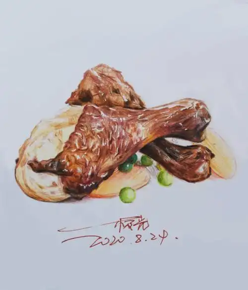 彩铅手绘鸡腿,评论区留言回复1领取完整教程
