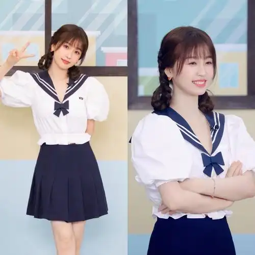 虞书欣同款海军军风百搭甜美减龄短款白色衬衫衬衫