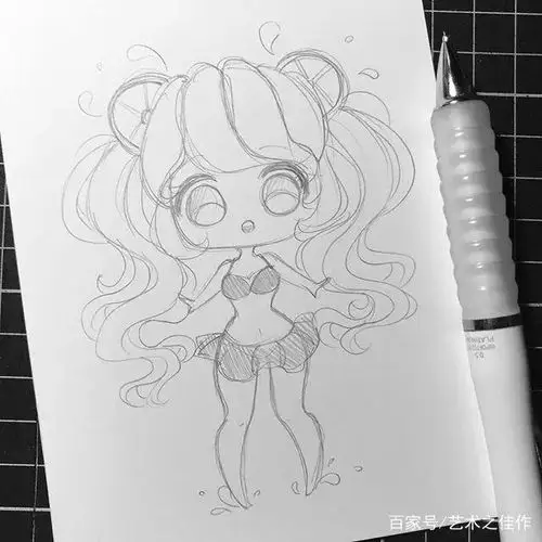 铅笔画 线稿黑白 萌 小女孩简单 新手