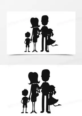 黑色四口之家手牵手背影装饰素材