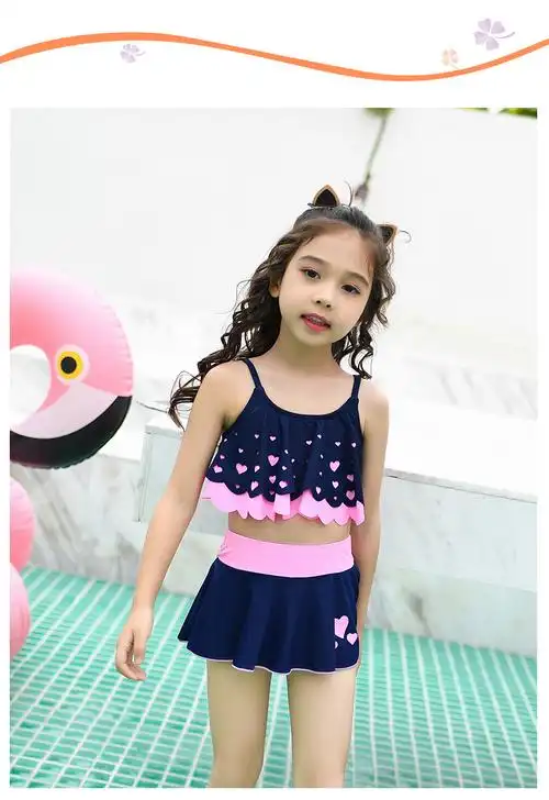 2019嬉水童宝宝儿童心形镂空女童裙式吊带泳衣泳装跨境亚马逊