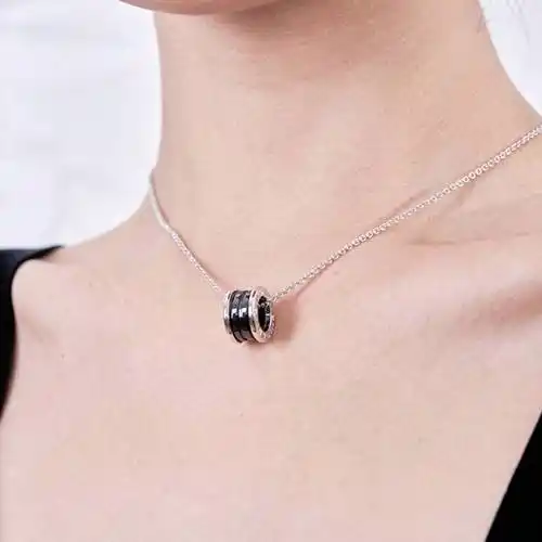 bvlgari宝格丽项链慈善款银链925镶嵌黑色陶瓷项链锁骨链男女同款