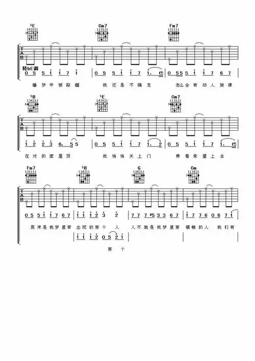 《屋顶吉他谱》_周杰伦_c调_吉他图片谱6张