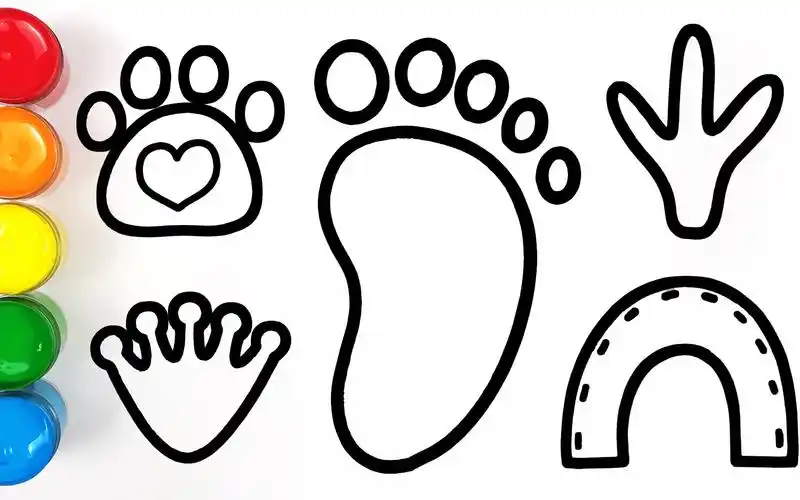 创意填色儿童简笔画 2分钟教宝宝画和识别5种不同的脚印 都认识吗