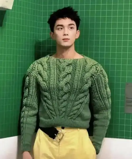 吴磊这绿毛衣和这腰带看起来有点奇怪但还是很帅气的