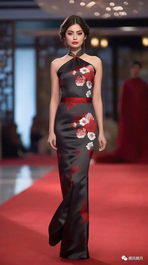 ai绘画旗袍秀:中外模特秀国服改良款