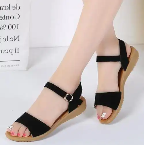 女士凉鞋四季凉鞋女夏季露趾简约平底罗马凉鞋一字扣百搭女鞋