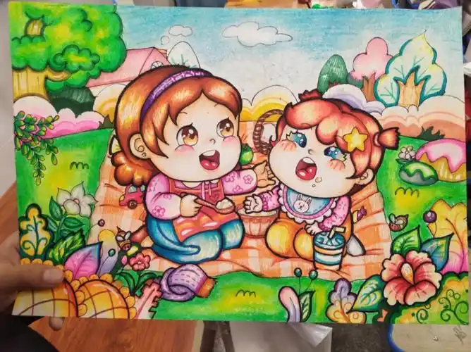 题目:快乐假期,野餐##一起去野餐  #简笔画教程  #儿童插画  #儿童