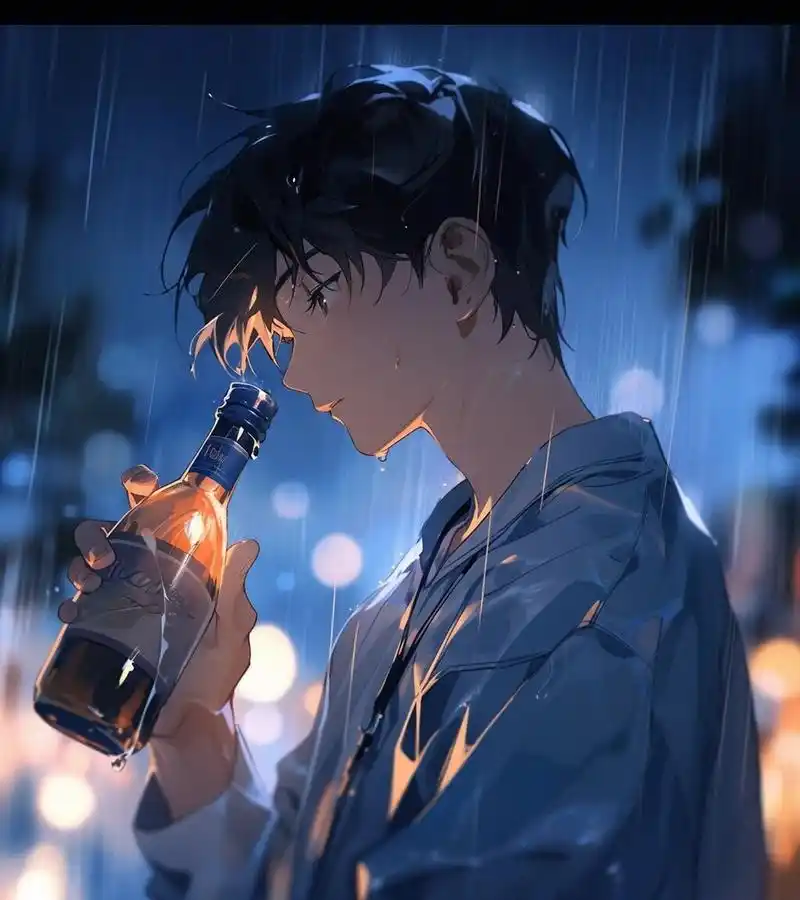 简约男生头像 i 喝着喝着就哭了 愈系男头,蓝色系,治愈系, 关键词:at