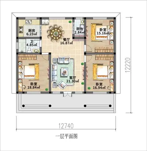 和餐厅厨房,卫生间也是相当于公卫,其实这种布局下的家庭氛围比较好的