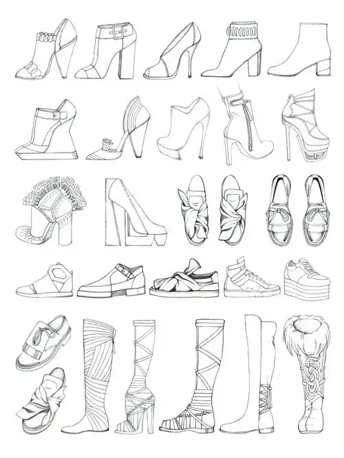 服装设计配饰鞋子款式手绘图