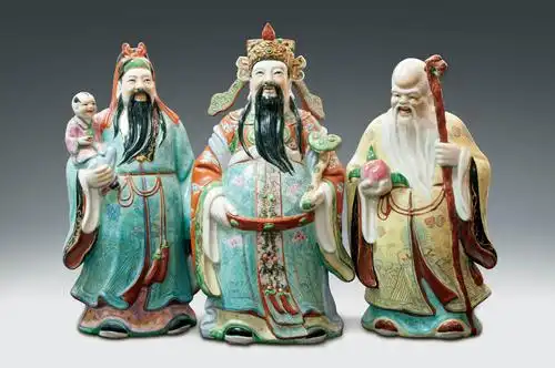 七十年代 粉彩福禄寿三星