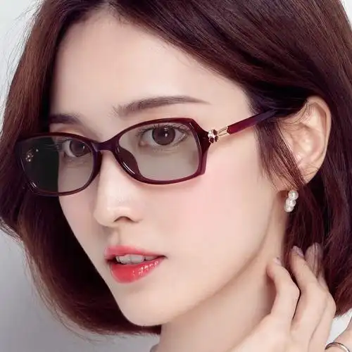 变色近视眼镜女大脸时尚防蓝光近视老花女有度数超轻优雅韩版镶钻
