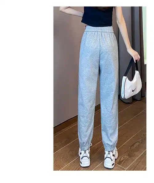 812#官图米尼不起球休闲运动裤女宽松夏季薄款高腰哈伦束腿卫裤子