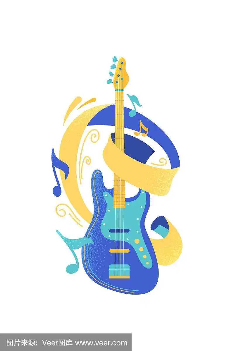 现代电吉他平面矢量插图