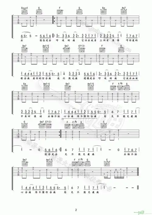 梁静茹会呼吸的痛吉他谱c调