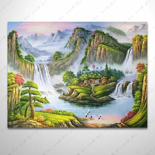 36 促销 现货出清优惠中 纯手绘油画 元宝山招财壁画山水画聚宝盆客厅