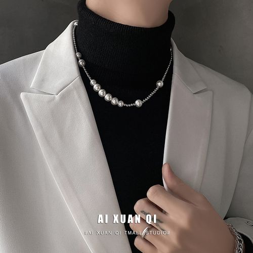 珍珠项链男潮嘻哈欧美男生高级感男士锁骨链女小众设计感潮牌百搭