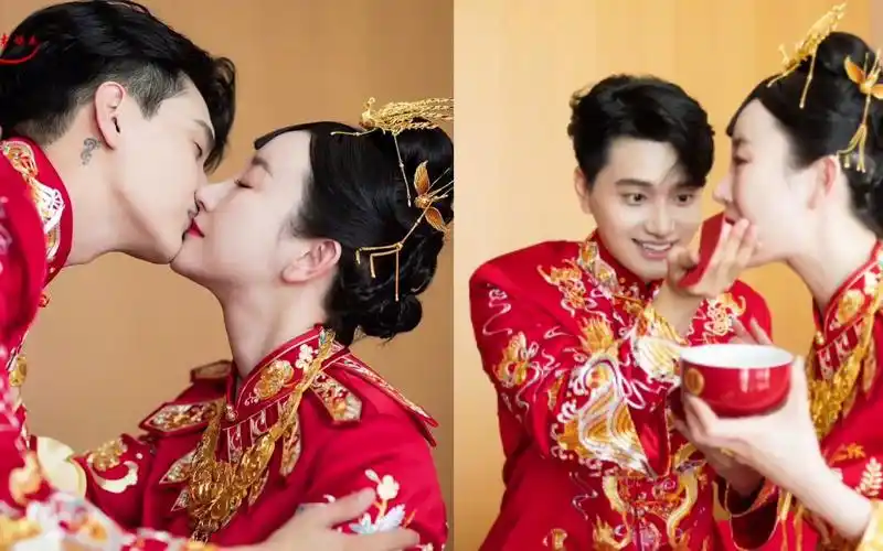 张檬金恩圣结婚现场:穿中式婚服给长辈敬茶,新娘收到超厚大红包