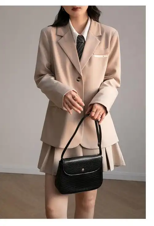 萌阅 女生小西装套装学生小个子短款女2022年新款秋装英伦学院风百褶