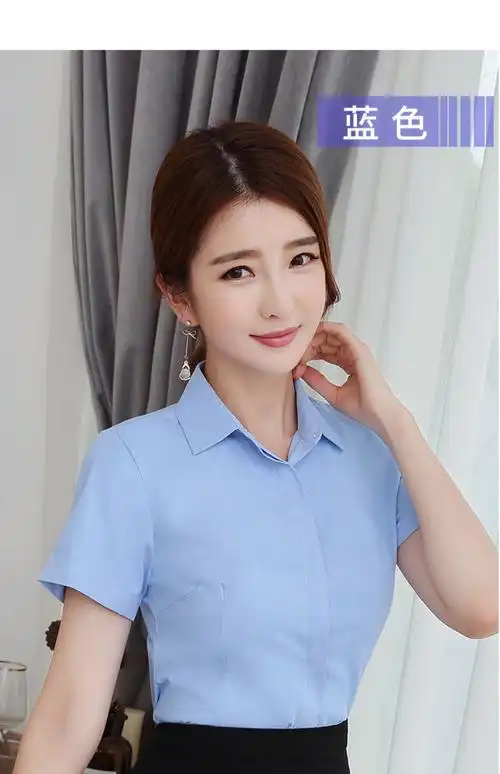 《白衬衫女短袖方领防走光春夏职业气质正装工作服面试长袖工装衬衣