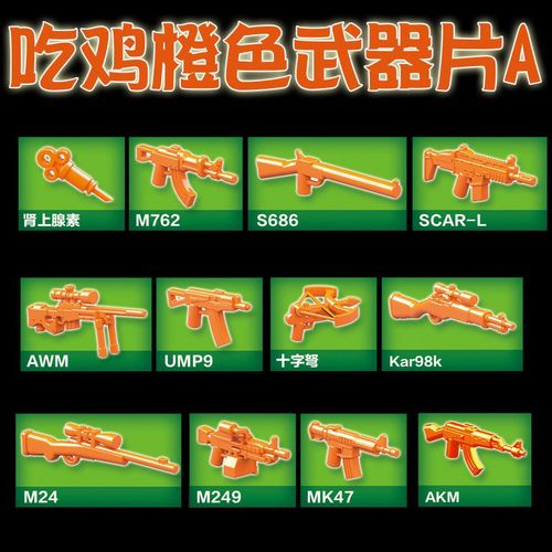 绝地和平求生兼容乐高喷漆迷彩awm98k平底锅小颗粒武器积木